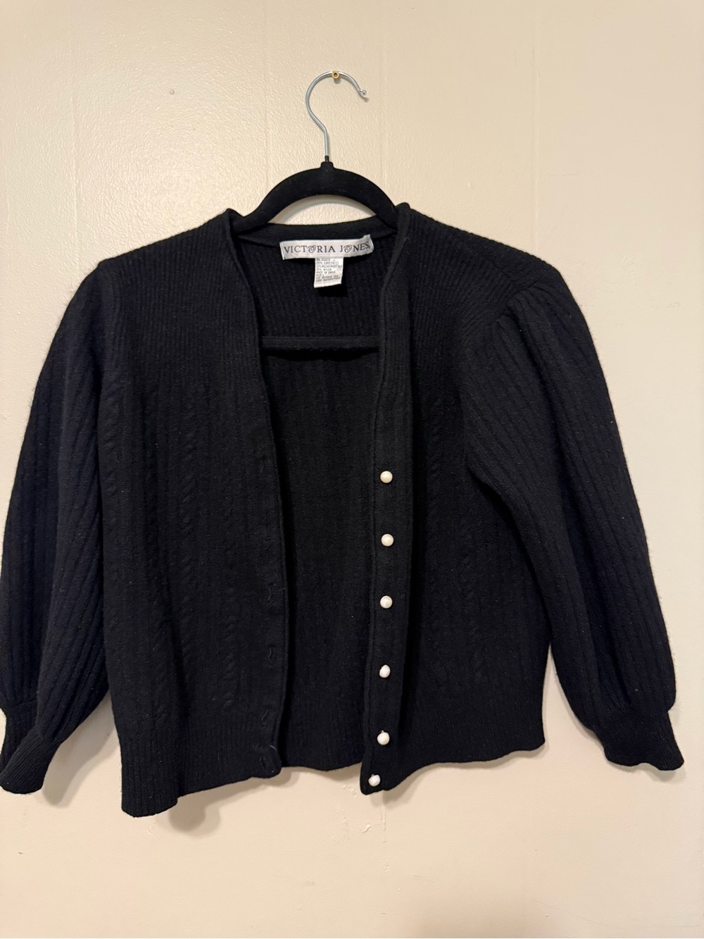 Victoria Jones Black Pearl-Button Knit Women's Sweater